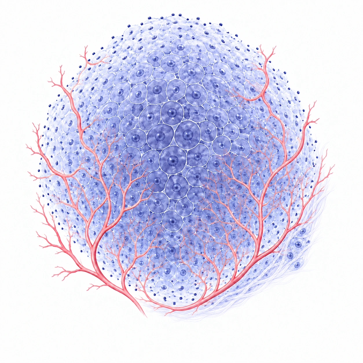 First cells visibly extend beyond the former main-mass contour into nearby tissue.