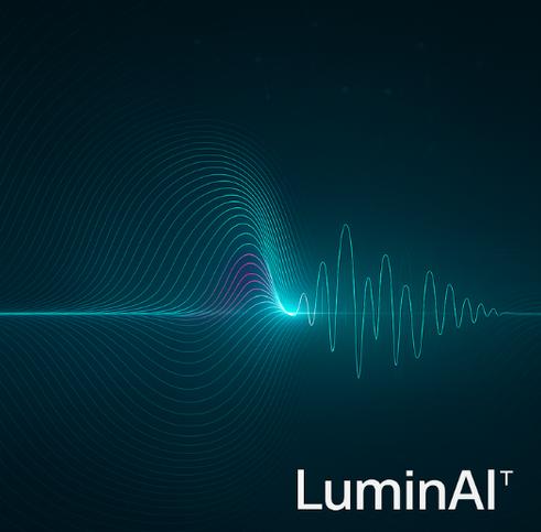LuminAI artwork showing a luminous signal trace and surrounding wave patterns.