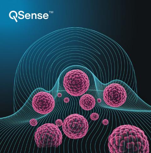 QSense artwork showing cell clusters within a field of curved sensing lines.