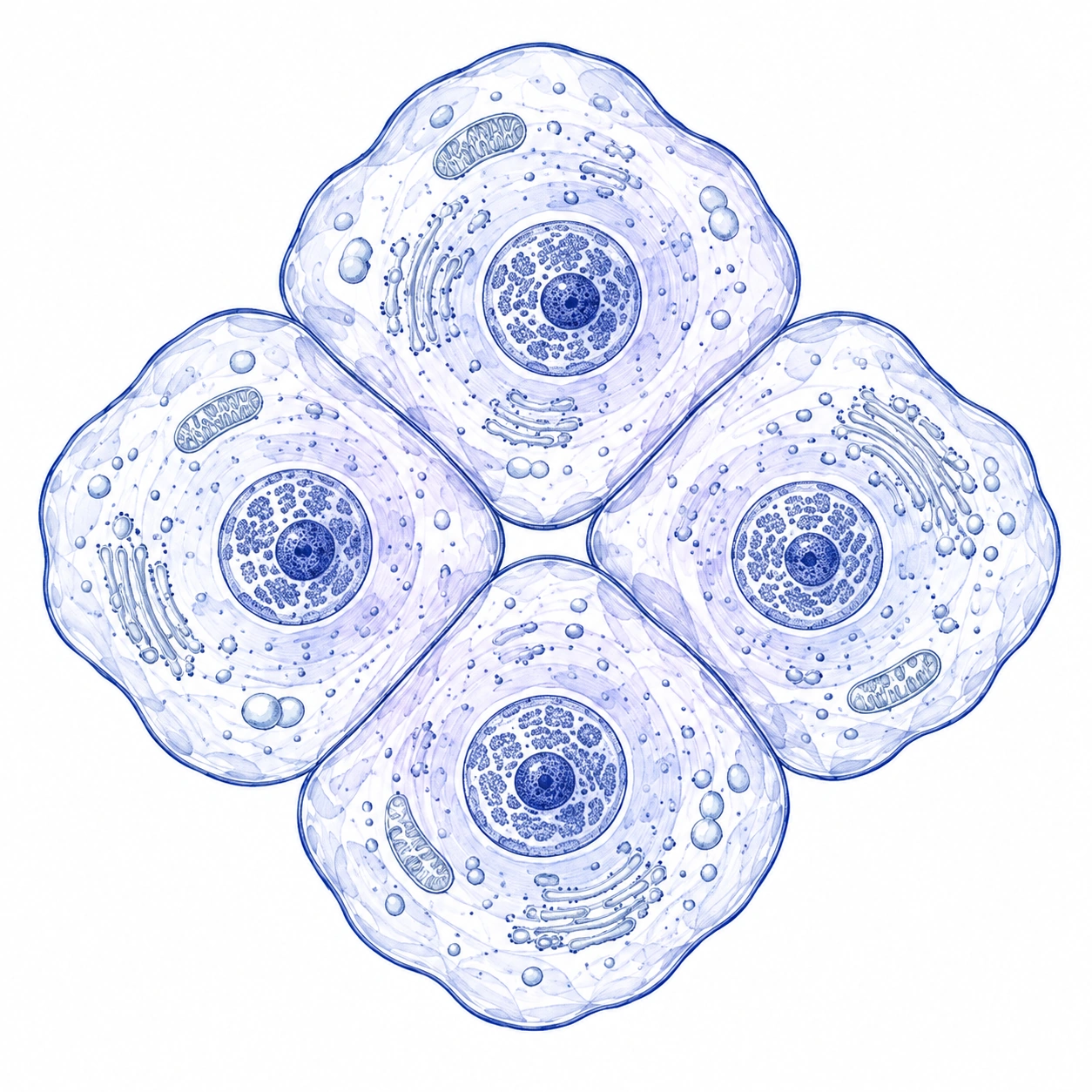 Four descendants of the altered cell form a small cluster.