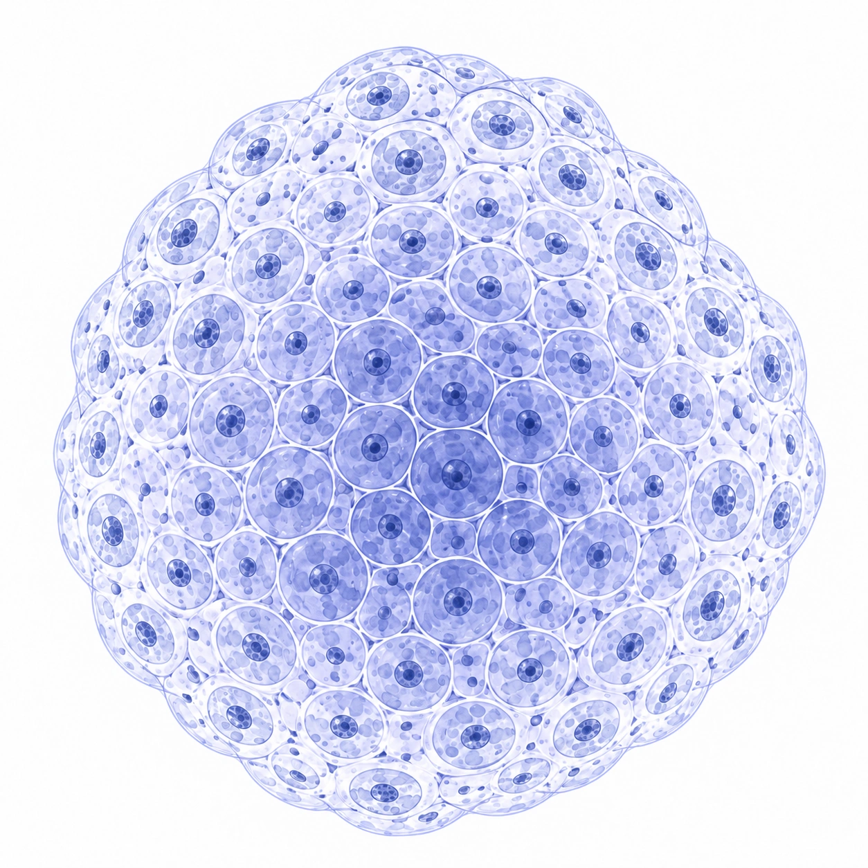 A rounded, dense aggregate represents premalignant growth.